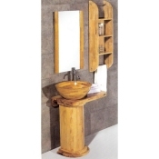 Wooden Vessel Sink, Faucet, Pedestal, Shelf, Mirror Combo
